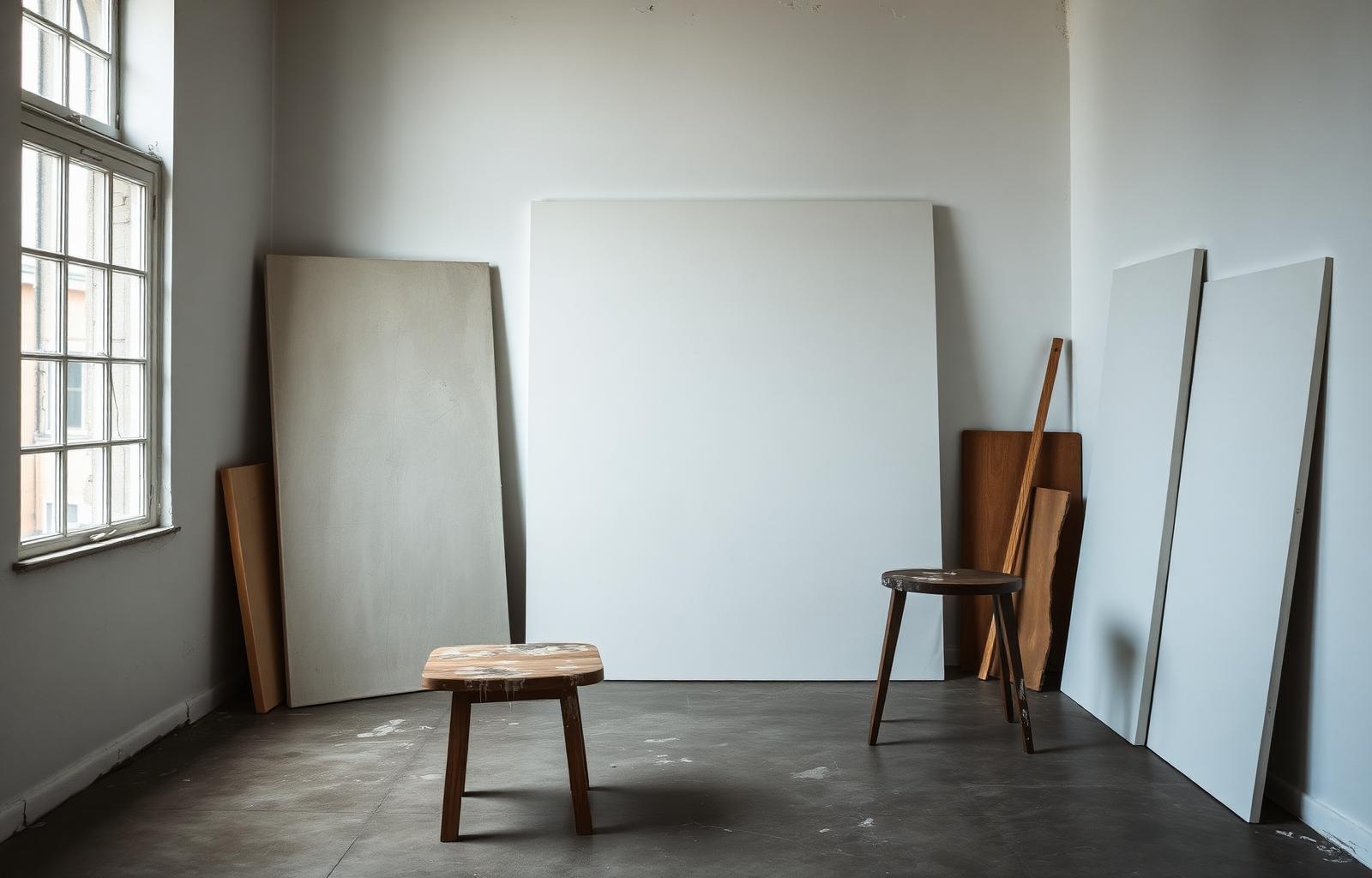 The Vitale Art studio — canvases against a north-facing wall